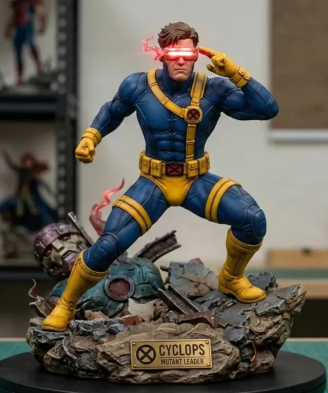 Estátua detalhada de personagem em uma base